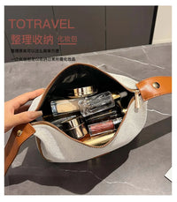 Double-layer hand-held bag, metal label cosmetic bag, retro canvas portable hand-held bag with a high-end feel for storage
