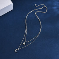Hot S925 Silver Double Star Chain Layer Moon Clavicle Necklace Female Fashion Hip-hop Retro Unique Design Wedding Fine Jewelry