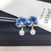 ZHBORUINI 7-7.5mm Freshwater Pearl Earrings Dreamy Blue Phalaenopsis Elegant Flower Earrings Vintage Fashion Jewelry Romantic