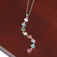 316L Stainless Steel Rainbow CZ Clover Flower Zircon Necklace For Women Fashion Long Pendant Chain Waterproof Jewelry Gift