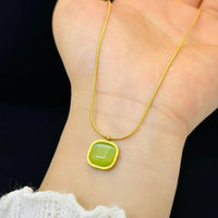 Square Natural Stone Necklaces for Women Stainless Steel Gold Color Fashion Korean Simple Clavicle Chain Party Jewelry Gift