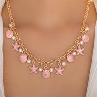 Boho Starfish Scallops Pendant Choker Necklace for Women Elegant Tassel Chain Sunflower Aesthetic Wed Beach Pearl Jewelry