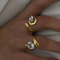 Stainless Steel Water Drop Shaped Large Zircon Rings 18K Gold Plated Opening Ring Women Waterproof Statement Jewelry