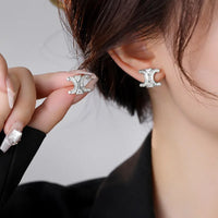 Gold Plated Zircon Letter Earrings Korean Fashion Versatile Lightweight Luxury Simple Women's Jewelry Ear Cuffs