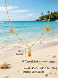 18K Gold Plated Pearl, Shell, Conch, Starfish Summer Beach Necklace for Women, Stainless Steel Waterproof Charm Jewelry