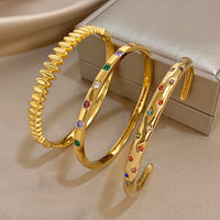 Gold Plated New Stainless Steel Bracelet Inlaid Colorful Rhinestones Luxurious Open Cuff Bangles Bracelets for Women Men Jewelry
