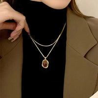 Double Layered Necklace with Resin Gold Amber Sweater Chain Women Autumn Winter New Arrival Elegant High End Jewelry Decoration