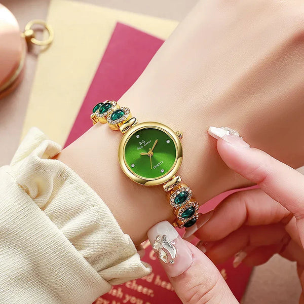 Green Gemstone Bracelet Watch Gift