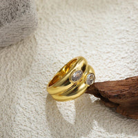 Fashion Oval Zircon Crystal Chunky Bilayer Round Rings for Women Stainless Steel Finger Ring Wedding Aesthetics Jewelry