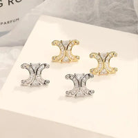 Gold Plated Zircon Letter Earrings Korean Fashion Versatile Lightweight Luxury Simple Women's Jewelry Ear Cuffs