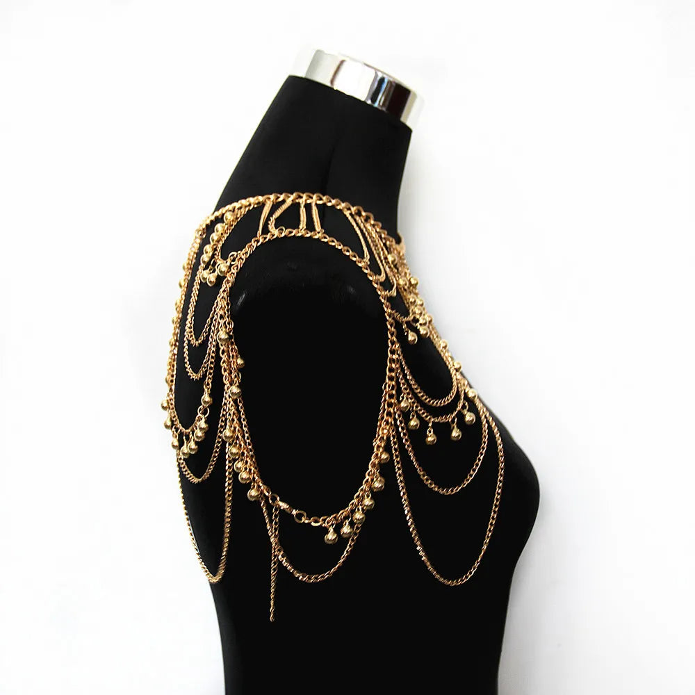 European and American foreign trade street photography fashion multi-layer sexy tassel ball shoulder chain body chain cross-bord