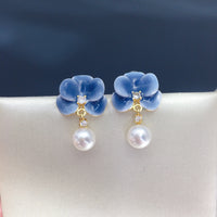 ZHBORUINI 7-7.5mm Freshwater Pearl Earrings Dreamy Blue Phalaenopsis Elegant Flower Earrings Vintage Fashion Jewelry Romantic