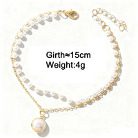 Two Layers Pearl Anklets Bracelets Metal Chain
