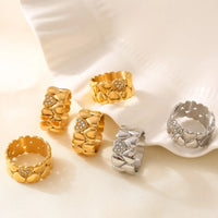 Multi Heart Shape Pieced Together Stainless Steel Rings For Women 18K Gold Plated Waterproof No Tarnish Women's Finger Ring