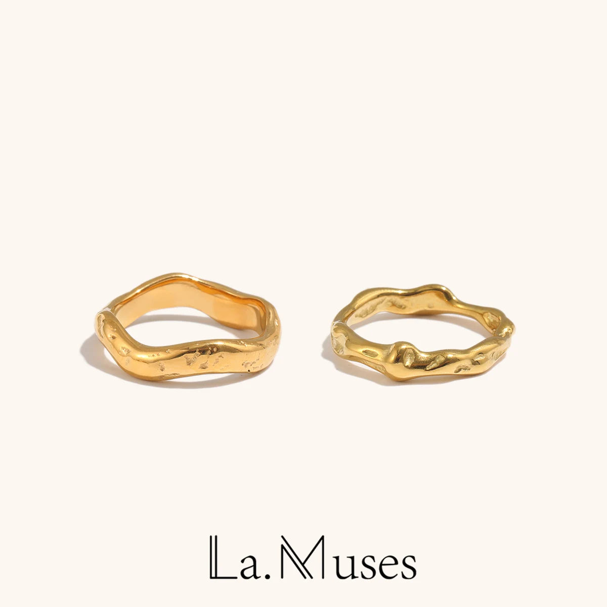 La. Muses Stainless Steel Wavy Texture Rings For Women 18K PVD Plated Fashionable Waterproof Jewelry Gifts