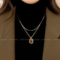 Double Layered Necklace with Resin Gold Amber Sweater Chain Women Autumn Winter New Arrival Elegant High End Jewelry Decoration