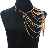 European and American foreign trade street photography fashion multi-layer sexy tassel ball shoulder chain body chain cross-bord