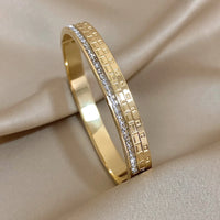 Simple White Zircon Stainless Steel Bangles Bracelets for Women Cuff Wristband Waterproof Wedding Jewelry Gifts Accessories