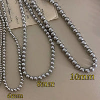 6/8/10MM Gray Simulated-pearl Beads Chain Necklace for Women Elegant Lady Long Sweater Chain Versatile High-grade Necklaces