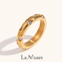 La. Muses Sparkling Cubic Zirconia Ring Stainless Steel Women's Ring 18K Gold Plated Fashion Jewelry Gift