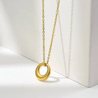 Stainless Steel Classic Simple Gold Color Hollow Circle Pendant Necklace for Women Personality Clavicle Chain Jewelry Colorfast