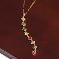 316L Stainless Steel Rainbow CZ Clover Flower Zircon Necklace For Women Fashion Long Pendant Chain Waterproof Jewelry Gift