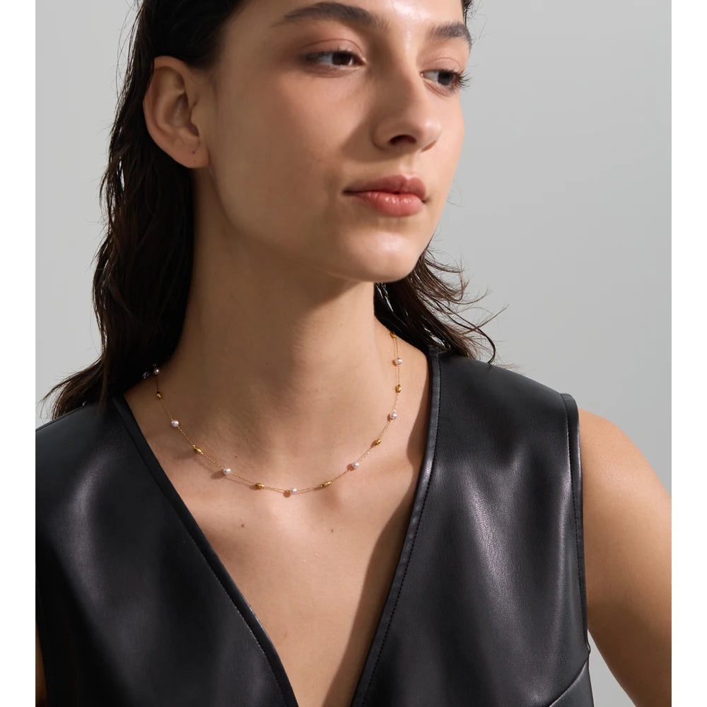 Faux Pearl Station Necklace