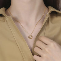 Stainless Steel Classic Simple Gold Color Hollow Circle Pendant Necklace for Women Personality Clavicle Chain Jewelry Colorfast