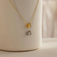 EManco Stainless Steel Ring Pendant Necklace Luxury Rhombus Ring Crystal Necklace Non Tarnish Gold Color Jewelry for Women