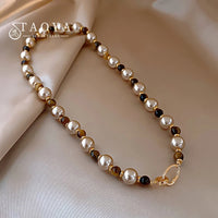 Maillard Natural Tiger's-eye Champagne Pearl Bead Necklace For 2024 Fashion Jewelry Women's Sexy Sweater Chain Neck Accessories