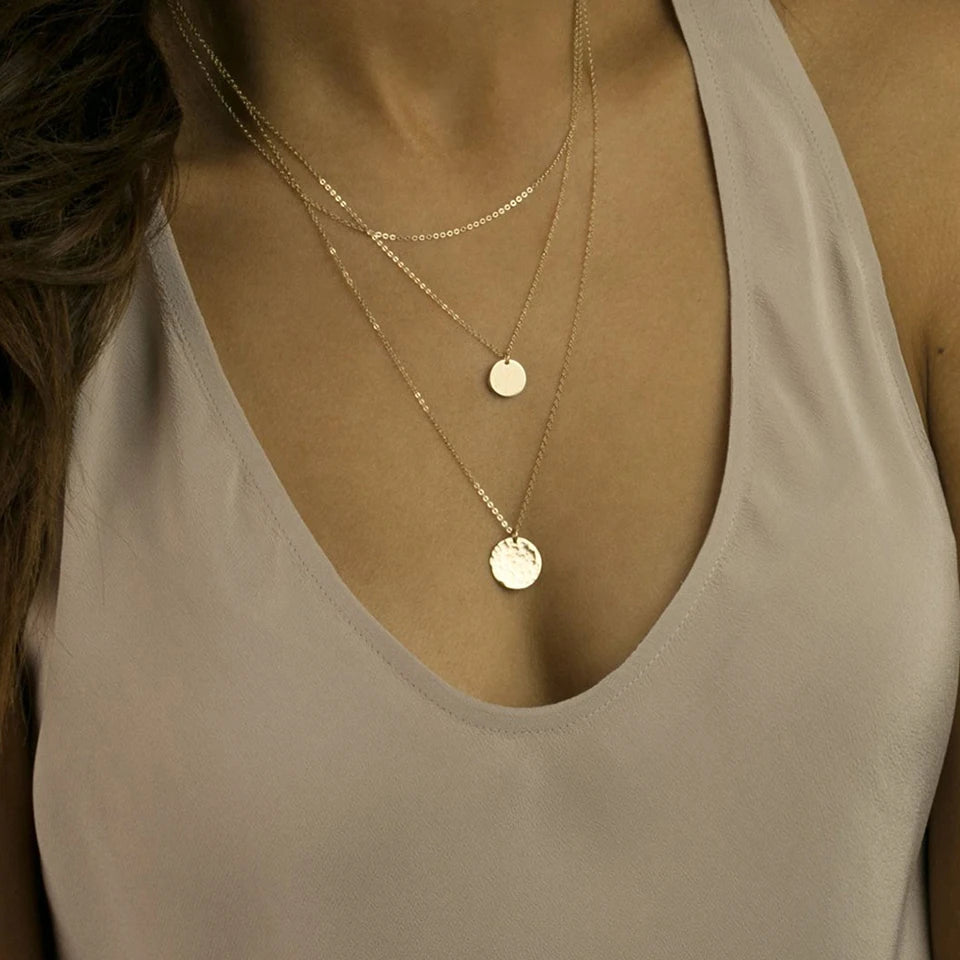 eManco Hammered & Shiny Coin Pendant Necklace 316 Stainless Steel Party Ladies Charms Jewelry Valentine's Day Gift For Her
