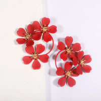 Exaggerated Retro Style Long Bohemian Temperament Spray Paint With Gold Plated Small Flowers Earrings