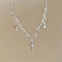 Fashion Chic Cross Crystal Zircon Pendant Tassel Necklace for Women Girls Clavicle Chain Accessories Aesthetic Y2K Jewelry