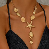 Ocean Vacation Conch Starfish Shell Geometric Necklace