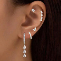 5PCS Stainless Steel Geometry Huggie Hoop Earrings Set Daily Wear Gold Color Zircon Ear Piercing Earring Wedding Jewelry Aretes