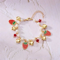 Sweet Red Cherry Zircon Clavicle Necklaces for Women Exquisite Imitation Pearl Strawberry Flower Metal Choker Party Jewelry Gift