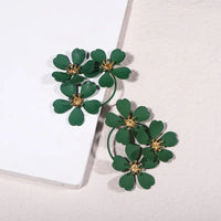 Exaggerated Retro Style Long Bohemian Temperament Spray Paint With Gold Plated Small Flowers Earrings