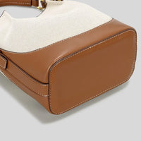 Fashion Panelled Canvas Bucket Bag Designer Women Handbags Luxury Pu Leather Shoulder Crossbody Bags with Wide Strap Tote Purses