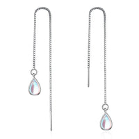 Teardrop Moonstone Dangle Long Chain Threader Earrings