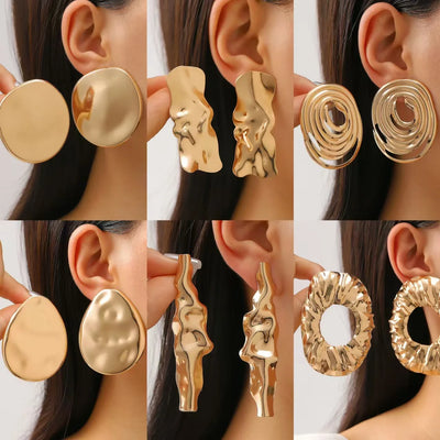 Gold Heart Oval Earrings