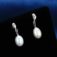 HENGSHENG 925 Sterling Silver Drop Earrings for Women Girls Rice Shape 7-8mm Natural Freshwater Pearl Earrings Jewelry Gift