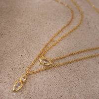 Titanium Steel Zircon Oval Round Pendant Necklace for Women Simple Stylish Gold Plated Crystal Wedding JewelryAccessories